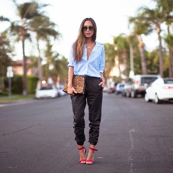 Blue Shirt & Black Joggers